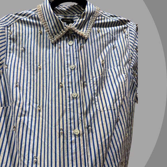 Talbots Embellished Short Shirt – Daffodil Stripe, Small - Picture 2 of 3